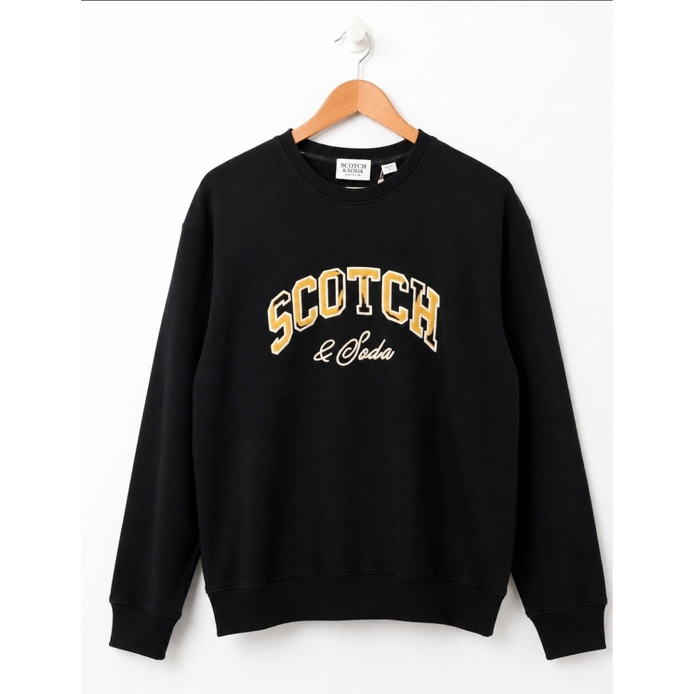 Scotch & Soda Amsterdam Mens Black Embroidered Logo Crewneck Sweatshirt Small